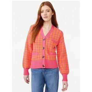 Free Assembly Sweater Womens Small Preppy Academia Plaid Tweed Cardigan Pockets